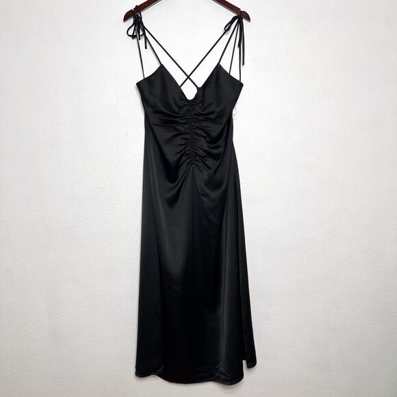 Jason Wu Black Strappy Satin Slip Midi Dress Size XL - Picture 1 of 12